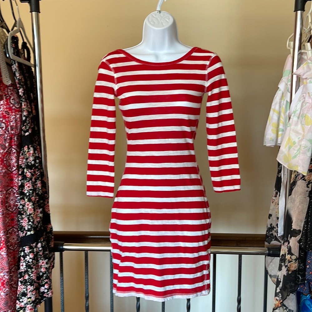 Red and White striped T shirt dress